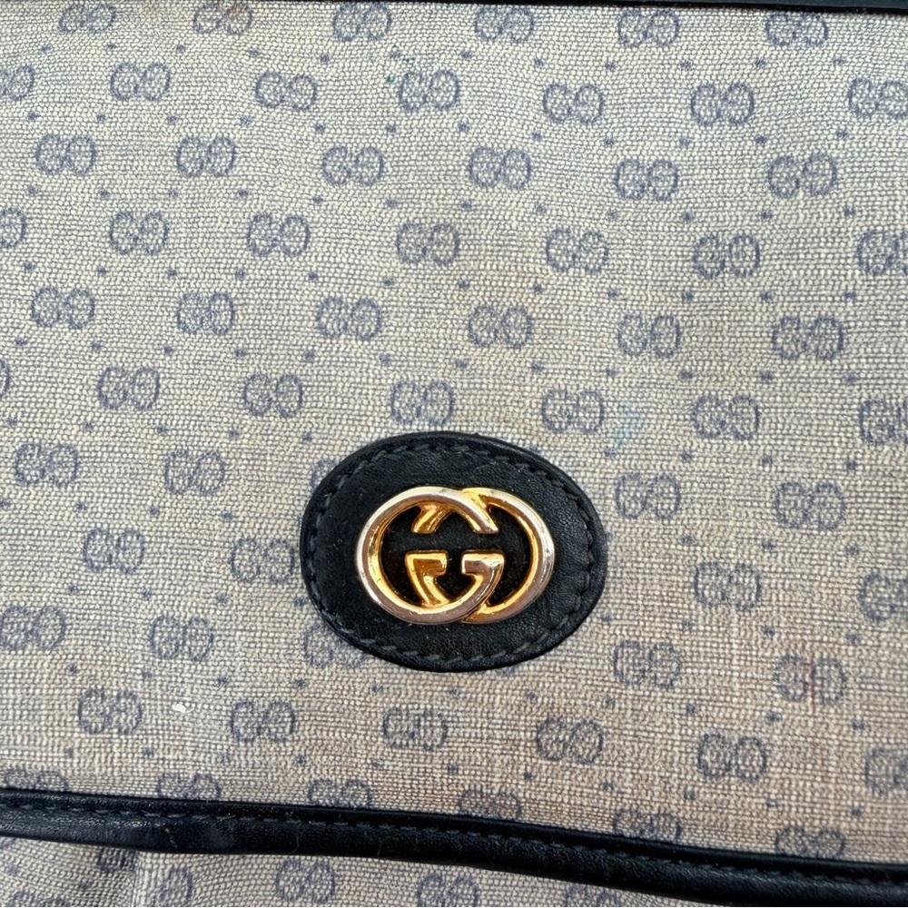 Vintage Gucci Blue Micro Logo GG Clutch Purse Bag FLAWS - Picture 4 of 14
